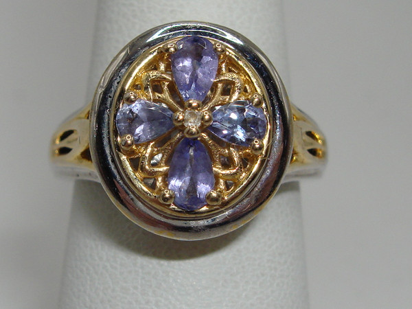 Vintage Tanzanite Filigree Ring | 925 Sterling Silver & Vermeil | Size 7