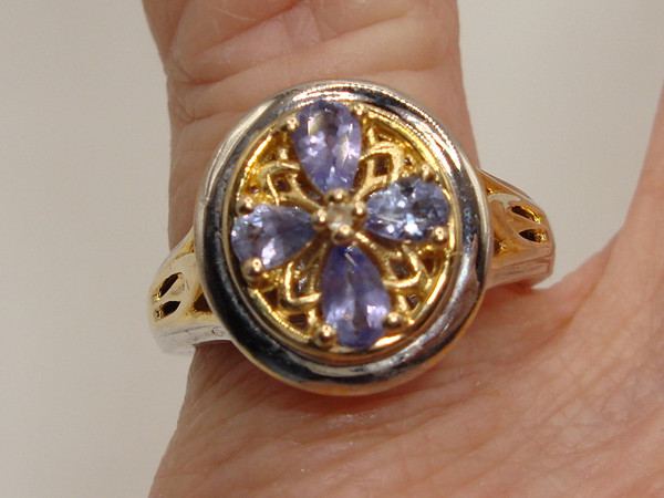 Vintage Tanzanite Filigree Ring | 925 Sterling Silver & Vermeil | Size 7