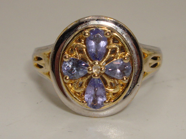 Vintage Tanzanite Filigree Ring | 925 Sterling Silver & Vermeil | Size 7