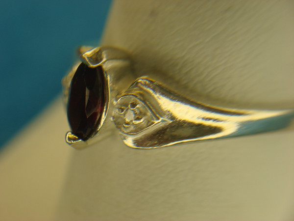 Sterling Silver Marquise Red Stone Ring with Sim Diamonds - Size 9.75 (Pre-Owned)