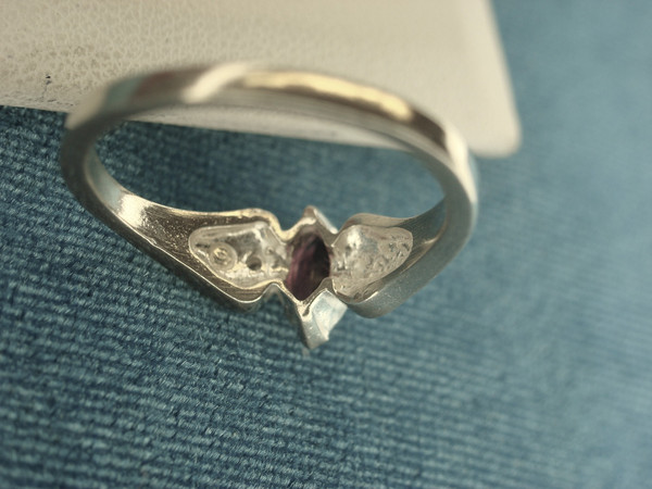 Sterling Silver Marquise Red Stone Ring with Sim Diamonds - Size 9.75 (Pre-Owned)