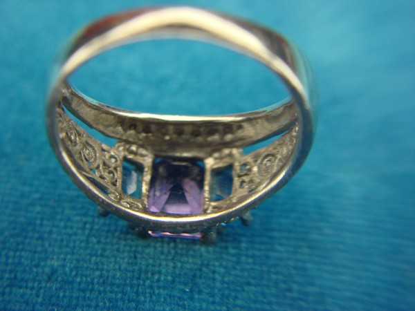 Stunning Sterling Silver Ring w/ Blue & Purple Gemstones - Size 9 3/4