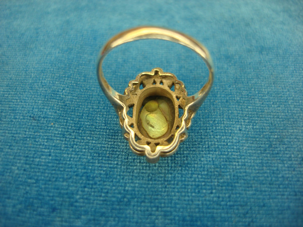 Stunning Sterling Silver Abalone Ring with Marcasites - Size 9
