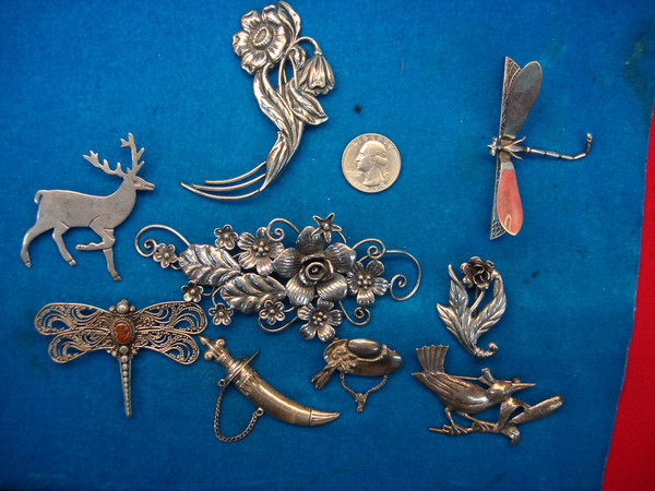 Estate Lot of 9 Authentic Sterling Silver Pins (113g) - $250+ Value