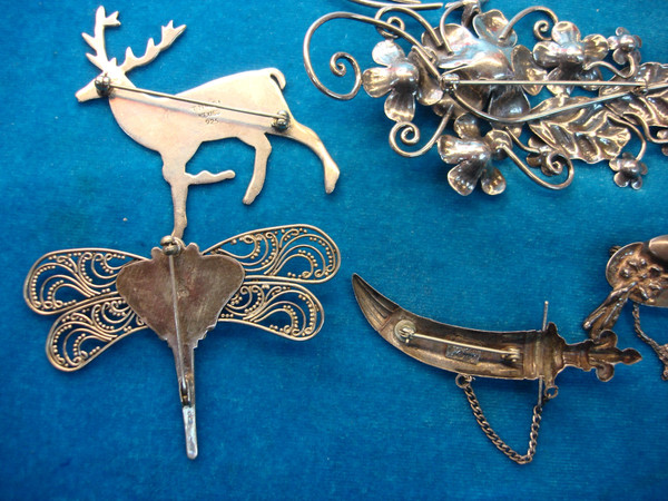 Estate Lot of 9 Authentic Sterling Silver Pins (113g) - $250+ Value