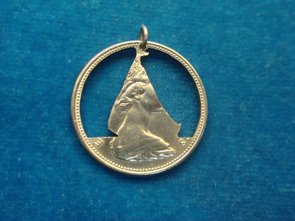 Vintage Bahamas 25 Cent Coin Charm & Pendant - Sailboat Cutout Design