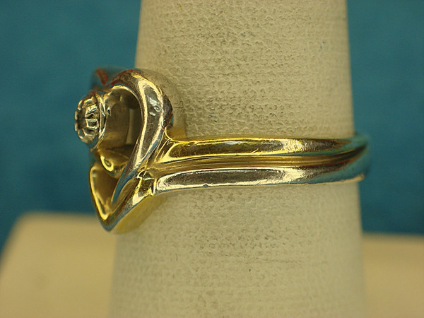 Sterling Silver Heart Ring with Gold Vermeil & Diamond Accent - Size 7 3/4