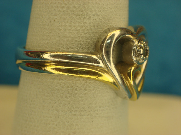 Sterling Silver Heart Ring with Gold Vermeil & Diamond Accent - Size 7 3/4