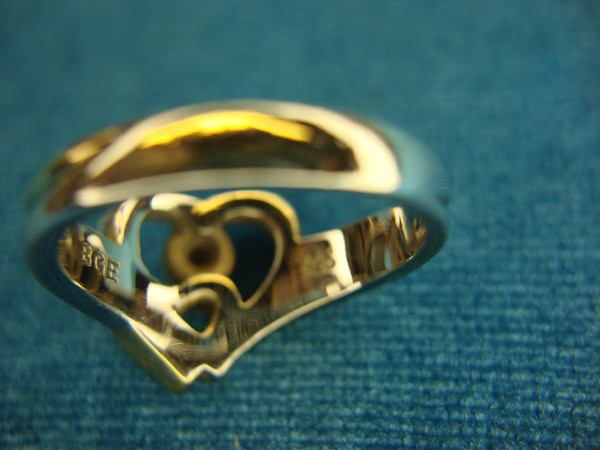Sterling Silver Heart Ring with Gold Vermeil & Diamond Accent - Size 7 3/4