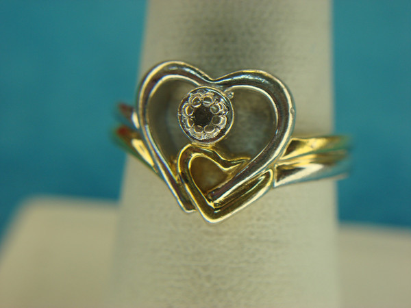 Sterling Silver Heart Ring with Gold Vermeil & Diamond Accent - Size 7 3/4