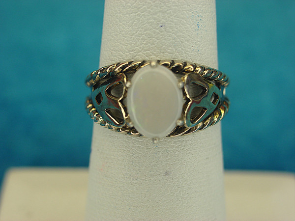 Vintage Sterling Silver Ring with Gold Vermeil & Oval Faux Opal - Size 5.75