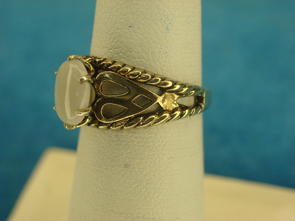 Vintage Sterling Silver Ring with Gold Vermeil & Oval Faux Opal - Size 5.75