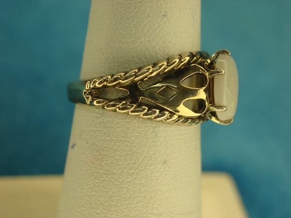 Vintage Sterling Silver Ring with Gold Vermeil & Oval Faux Opal - Size 5.75