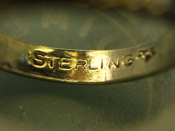 Vintage Sterling Silver Ring with Gold Vermeil & Oval Faux Opal - Size 5.75