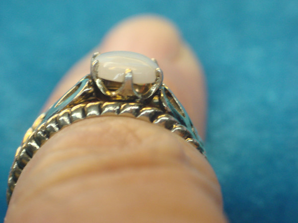 Vintage Sterling Silver Ring with Gold Vermeil & Oval Faux Opal - Size 5.75