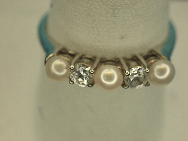 Vintage Avon Sterling Silver Ring with Faux Pearls & Simulated Diamonds - Size 9