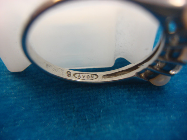 Vintage Avon Sterling Silver Ring with Faux Pearls & Simulated Diamonds - Size 9