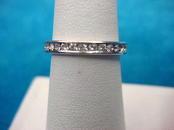 Sterling Silver CZ Band Ring - Size 7, Elegant Pre-Owned Design
