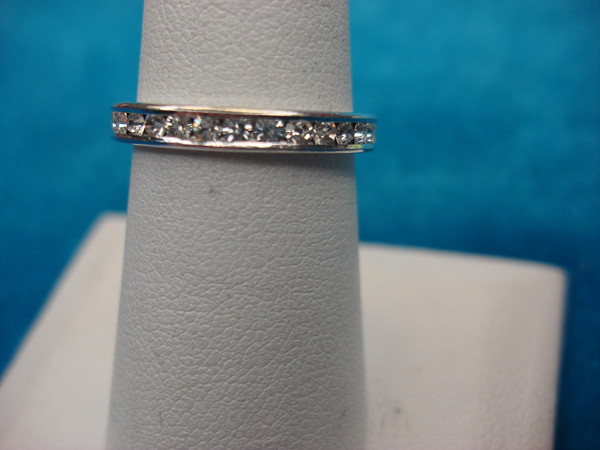 Sterling Silver CZ Band Ring - Size 7, Elegant Pre-Owned Design