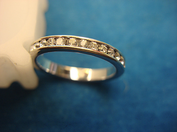 Sterling Silver CZ Band Ring - Size 7, Elegant Pre-Owned Design