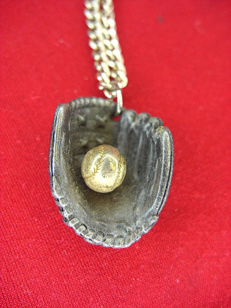Vintage Avon Baseball Necklace - Silver Tone Chain & Glove Pendant