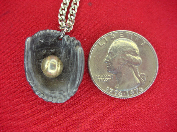 Vintage Avon Baseball Necklace - Silver Tone Chain & Glove Pendant