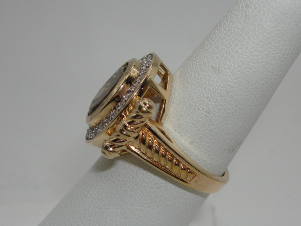 Vintage Style Smokey Quartz Statement Ring | Vermeil Sterling Silver | Size 7