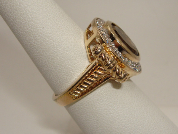 Vintage Style Smokey Quartz Statement Ring | Vermeil Sterling Silver | Size 7