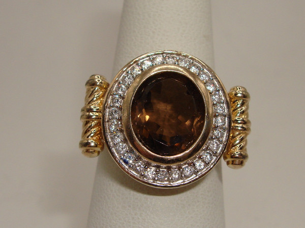 Vintage Style Smokey Quartz Statement Ring | Vermeil Sterling Silver | Size 7