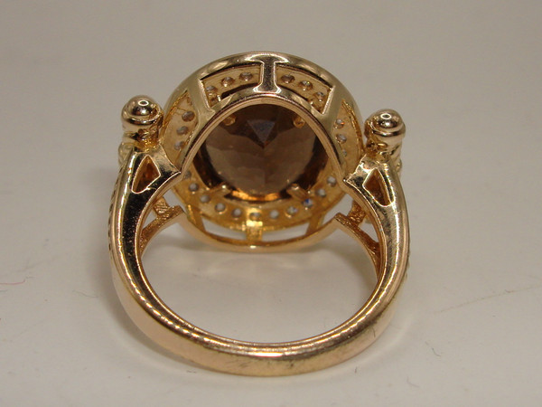 Vintage Style Smokey Quartz Statement Ring | Vermeil Sterling Silver | Size 7