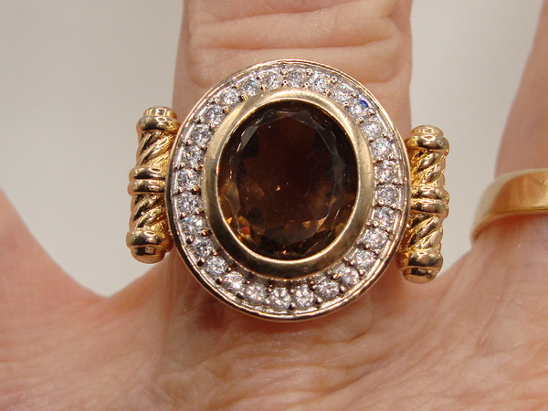 Vintage Style Smokey Quartz Statement Ring | Vermeil Sterling Silver | Size 7