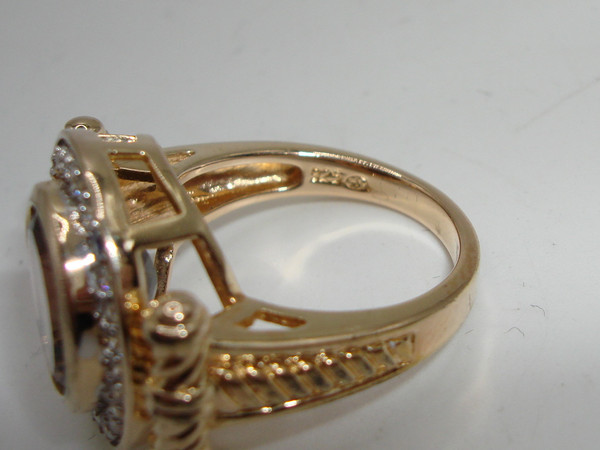 Vintage Style Smokey Quartz Statement Ring | Vermeil Sterling Silver | Size 7