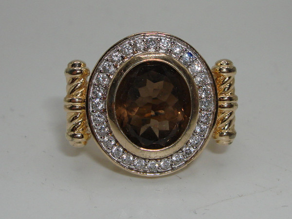 Vintage Style Smokey Quartz Statement Ring | Vermeil Sterling Silver | Size 7