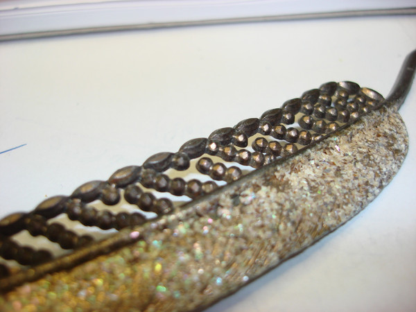 Antique Art Nouveau Plume Pin - Cut Steel & Crushed Mother of Pearl, 4.75