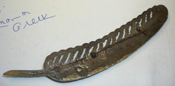 Antique Art Nouveau Plume Pin - Cut Steel & Crushed Mother of Pearl, 4.75