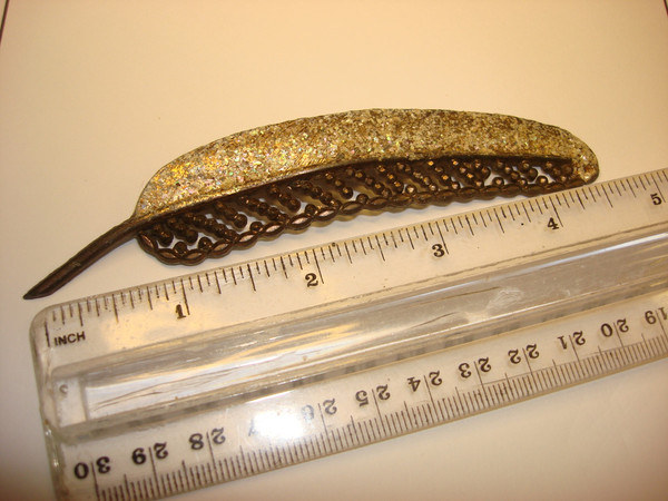 Antique Art Nouveau Plume Pin - Cut Steel & Crushed Mother of Pearl, 4.75