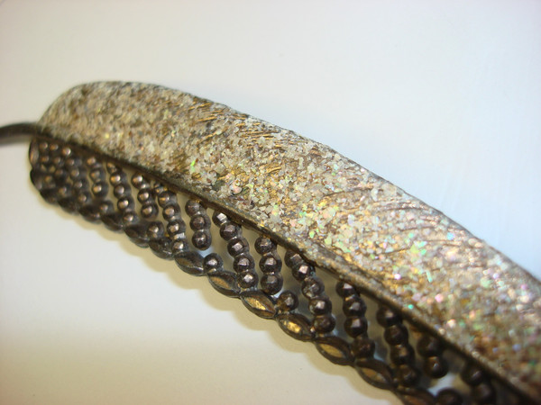 Antique Art Nouveau Plume Pin - Cut Steel & Crushed Mother of Pearl, 4.75