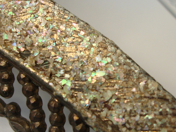 Antique Art Nouveau Plume Pin - Cut Steel & Crushed Mother of Pearl, 4.75