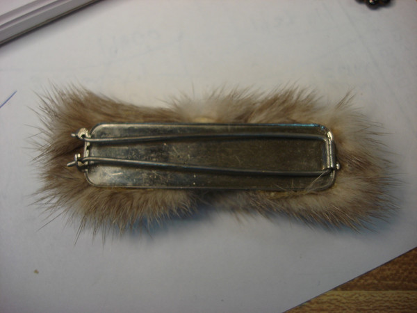 Vintage 1950s Genuine Mink Barrette - Taupe Fur, Silver Metal