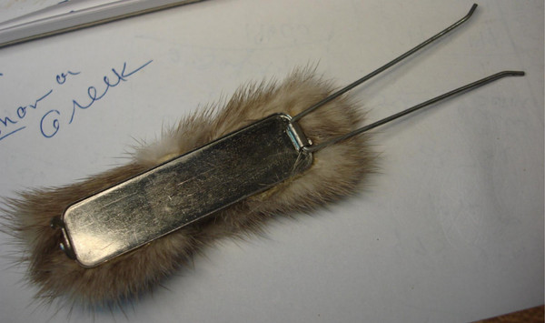 Vintage 1950s Genuine Mink Barrette - Taupe Fur, Silver Metal