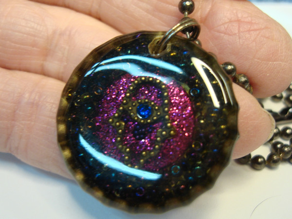 Vintage Nehi Grape Bottle Cap Necklace w/Hamsa Charm - Unique & Stylish