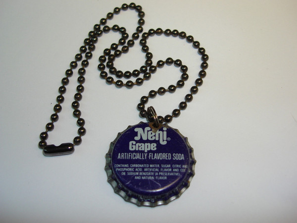 Vintage Nehi Grape Bottle Cap Necklace w/Hamsa Charm - Unique & Stylish