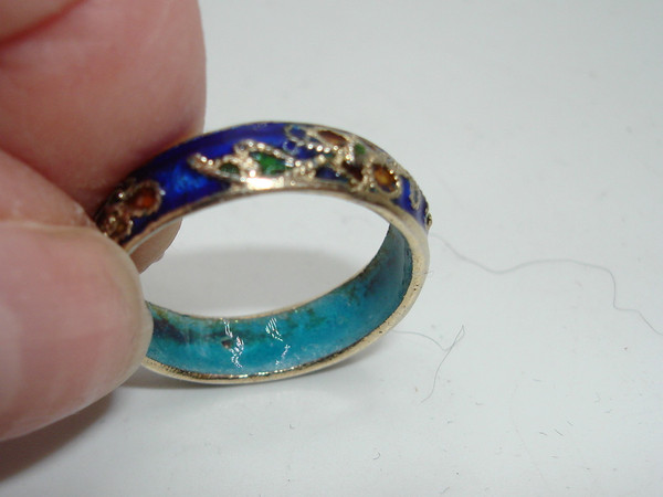 Vintage Art Deco Cloisonne Ring, Size 7 - Cobalt Blue Floral Design