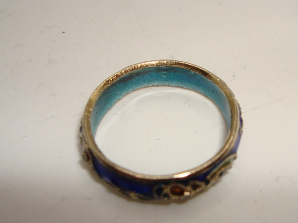 Vintage Art Deco Cloisonne Ring, Size 7 - Cobalt Blue Floral Design