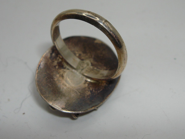 Vintage 1970s Sterling Silver Evil Eye Agate Ring - Size 8