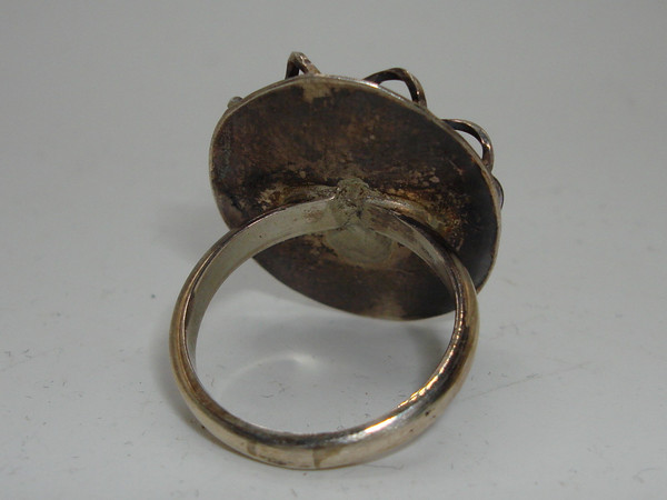 Vintage 1970s Sterling Silver Evil Eye Agate Ring - Size 8
