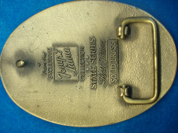Vintage Tony Lama Delaware State Seal Buckle - Solid Brass, 4 Inch Collectible