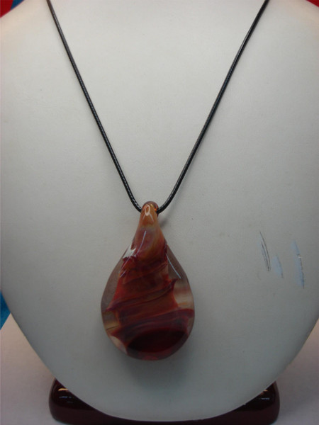 Hand Blown Murano Glass Pendant Necklace - Intricate Design, Adjustable Cord