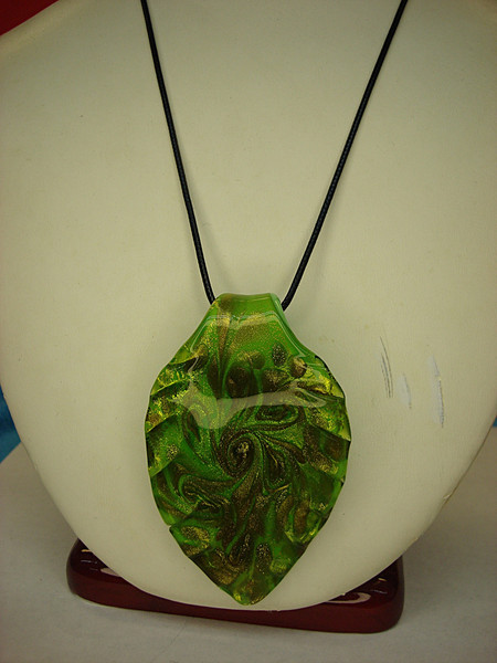 Hand Blown Murano Glass Leaf Pendant Necklace - Statement Jewelry Gift