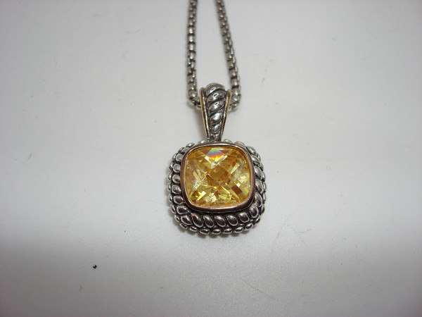 Vintage Sterling Silver & Lemon Quartz Pendant Necklace & Earrings Set (925 Italy)